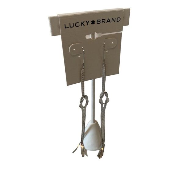 Silver Toned Strand Knot Drop Earrings. - Picture 2 of 5